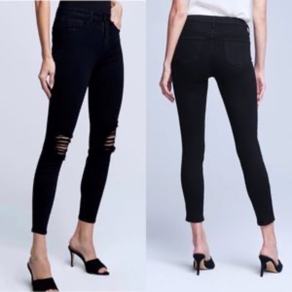 L’agence Margot HighRise Skinny Jean Zinc Destruct Sz 27 Black Denim Distressed